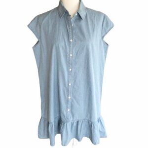 Belinda Women's Tunic Blouse Dress Mini Blue Chambray Large Ruffle Hem